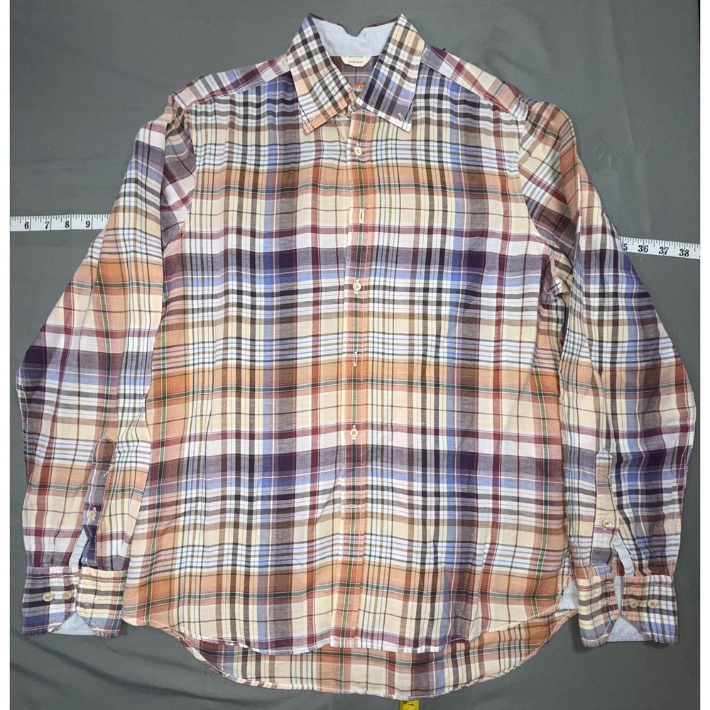 Stenströms Shirt Mens M Multicolor Plaid Cotton Long Sleeve Button Up Slim Fit